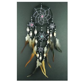 BRILLIANT GIFTS BLACK DREAM CATCHER dreamcatcher DECORATED WITH SILVER COLOURED BEADS AND FEATHERS BEAUTIFULLY HAND CRAFTED
