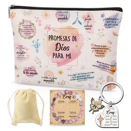 SEAOYOZO Regalos Cristianos Para Mujer, Spanish Religious Gifts for Women Bible Verses Makeup Bag Religious Scripture Inspirational Gifts Cosmetic Bag for Pastor Wife Prayer Church Prayer