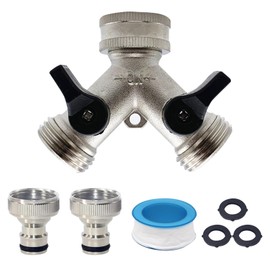 2 Way Garden Hose Splitter, 3/4" Y Valve Garden Hose Connector with Individual On/Off 2-Way Tap Connector Garden Hose Tap Connector with Quick Connector for Outdoor Gardening