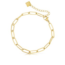 Made by Nami Women's Gold Paperclip Style Stainless Steel Bracelet 16 + 4 cm Length Waterproof Jewellery Gift Girlfriend, Stainless Steel