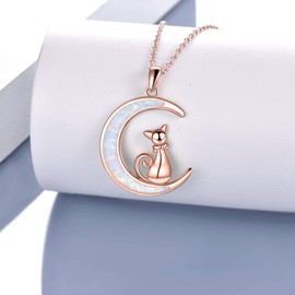 YFN Cat Necklace Sterling Silver Jewelry for Women Cat Jewelry Gifts for Cat Lovers, Sterling Silver, Cubic Zirconia