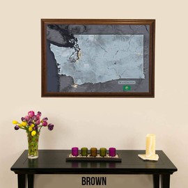 Push Pin Travel Maps Washington - Slate - Brown Frame - 150 Pins Included - 27.5 inches x 39.5 inches