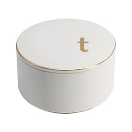 COLLECTIVE HOME - Ceramic Jewelry Box, Elegant Embossed Jewelry Holder, Trinket Organizer with Gold Monogram Lid, Storage for Ring Necklace Bracelet Earrings, Rings and Accessories (t)