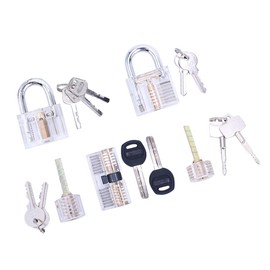 Loboo Idea 5-Piece Practice Lock Set for Beginner and Pro Locksmiths, Transparent Training Cutaway Crystal Pin Tumbler Keyed Padlock, Blade Padlock, AB Kaba Cylinder Lock and Bull Head Cylinder Lock