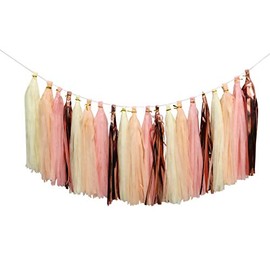 Tissue Paper Tassels Party Garland, 20pcs Rose Gold Foil Pink Blush Yellow Tassel for Baby Girl Showers Birthday Weddings Bridal Shower Decorations