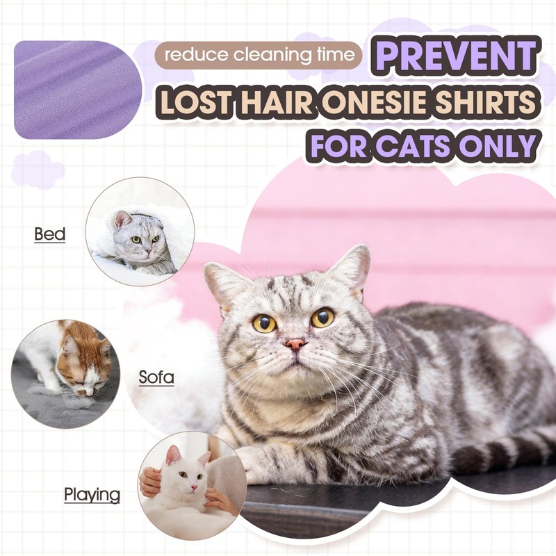 ADNIKIA Sticky Cat Clothes,Pajamas for Cats only,Soft Onesie,Purple M
