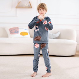 V.&GRIN Boys Fleece Pajamas, Soft Cozy Pullover Sweatshirt Pants Set for Kids 7-16 Years(Sports 13-14)