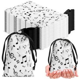 Wesnoy 24 Pcs Music Notes Gift Bags Musical Note Drawstring Treat Bag Music Decorations Musical Party Favor Bags for Musician Gifts Social Media Music Party Supplies (Black on the White,8 x 12'')