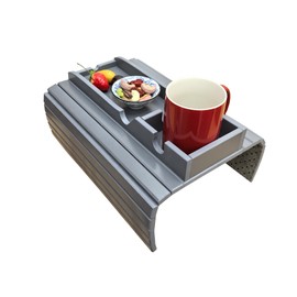BAMJIUHAO Bamboo Sofa Armrest Tray - Couch Arm Tray with Detachable Couch Cup Holder - Anti-Slip Foldable Sofa Armchair Caddy Table - Cup Holder for Drinks Cellphone TV Remote Snacks