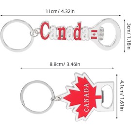 Llavero de Metal con Bandera de Canadá, Set de 4 Piezas con Abridor de Botellas, Recuerdo Turístico Portátil para Viajeros y Obsequio Souvenirs Patrióticos