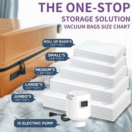 25 Pack Vacuum Storage Bags With Electric Air Pump,(5 /5 Large/5 Medium/5 Small/5 Roll Up Bags)Vacuum Seal Bags For Clothing Travel, Space Saver Bags For Luggage, Blankets,Bedding,Moving Bags - Color: 25 Pack