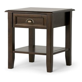 SIMPLIHOME Burlington SOLID WOOD 18 inch wide Square Traditional End Side Table in Mahogany Brown with Storage, 1 Drawer and 1 Shelf, for the Living Room and Bedroom