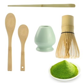 lisetar Matcha Tea Set 5 PCS Matcha Green Tea Whisk Set Matcha Ceremony Accessory Including Ceramic Tea Whisk Holder, Bamboo Whisk, Tea Spoon, Matcha Stirrer for Tea Ceremony Tea Drinking (1pc)