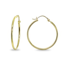 14K Gold 1.3mm Thin Lightweight Round-Tube Hoop Earrings for Women, Metal