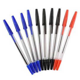 1ABOVE Ballpoint Pens, Pack of 10, Multi-Colour Set, 4 Blue, 4 Black, 2 Red