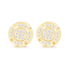 18K Gold Plated 925 Sterling Silver Iced Out Cubic Zirconia Screw Back Round Stud Earring For Men and Women Hypoallergenic Earring TwoTone Micropave Hip Hop Jewelry CHARLINLIOL, STYLE#7, rhinestone