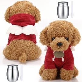 Shappy 2 Set Cremation Urn Stuffed Animal for Ashes Small Keepsake Urn for Human Pet Ashes with Angel Wing Spoon Memorial Urn for Remember Loss of Loved One Christmas Funeral Gifts(Dog,Light Brown)