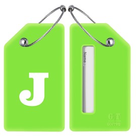 Gostwo 2 Pack Silicone Luggage Tags for Suitcases, 26 Initial Letter Baggage Labels Handbag School Bag Suitcase Instrument Tag with Stainless Steel Loop(Green)(Letter J)