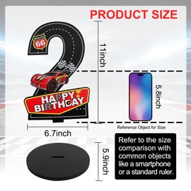 BAOOOFUL 11 Inches Race Car Theme Number Sign 2nd Birthday Centerpiece Wooden Table Decoration for Two Years Old Birthday Decorations,Party Supplies,Photo Props (1 Pc)