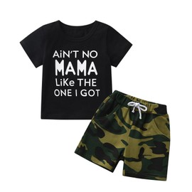 Infant Baby Boys Clothes Summer Toddle Letter Print T-Shirt Camouflage Shorts 2Pcs Outfits Set Black 6-9 Months