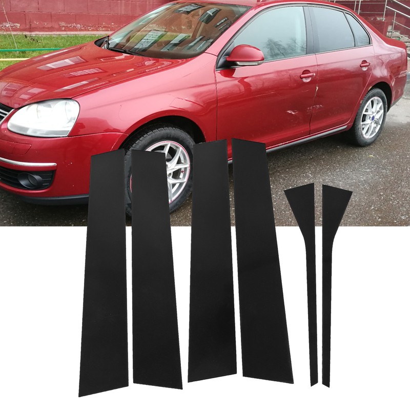 6 Pcs Side Door Window Cover Gloss Black Mirror Effect