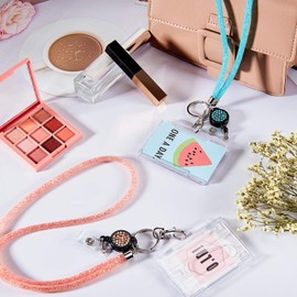 6 Pieces Crystal Lanyard Necklace with ID Card Holder and Key Ring, Bling Rhinestone ID Sleeves Lanyard Strap Clear Badge Holder and Neck Strap for ID Badge Card Holder