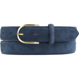 BELTINGER Women's Suede Belt 3.0 cm | Suede Leather Belt for Women 30 mm | Suede Belt with Round Gold Belt Buckle, Navy, gold