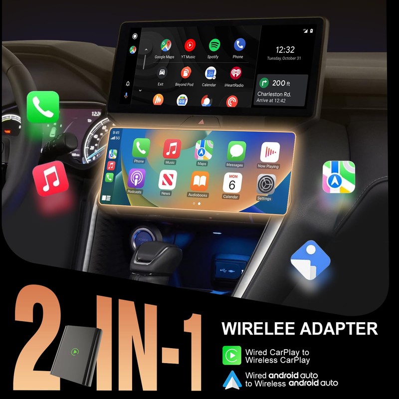 Wireless CarPlay Adapter, 2-in-1 CarPlay & Android Auto Adapter, Easy