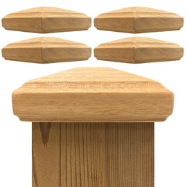 3.5" x 3.5" Wood ONE-Piece Slip Over Post Cap - Traditional Pyramid - 5 Pack - One-Piece Miterless - 3/8" Extended Lip - (for 4x4 Post Measuring 3-1/2" x 3-1/2")