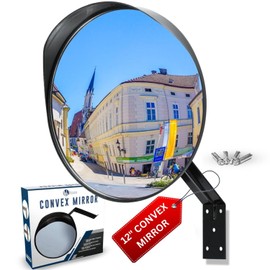 12" Convex Mirror Outdoor & Indoor — Acrylic Safety Traffic Mirror for Wall with Adjustable Swivel; 130° Concave Reflector for Blindspots; Curved Driveway & Parking Reflector for Garage