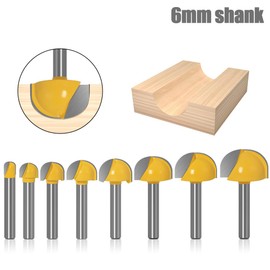 WSOOX 9 Pieces 6 mm Shank Router, Hollow Chamfer Cutter, Round Nose Cove Core Box Milling Cutter Ball Cutter Woodworking Cutter (Diameter 6.35/10/12.7/16/18/20/22/25/32 mm)