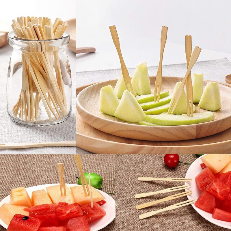 Wooden Fruit Forks,400 Pcs Mini Two Prongs Wooden Cocktail Fork