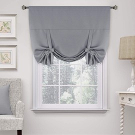H.Versailtex Thermal Insulated Blackout Short Curtain Bathroom Curtain Gray Tie Up Shade for Small Window ，Window Valance Balloon Roman Blind - 42" Wide by 63" Long - Dove Gray