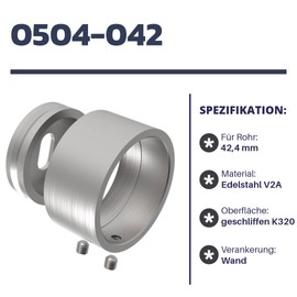 Sellon24® Stainless Steel Wall Connection Diameter 42.4 Wall Anchor Wall Connection Adapter Pipe Railing Stainless Steel Pipe Railing Flange Bracket Wall Mount Round Tube Handrail Tube Handrail Wall