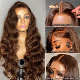 13 x 4 Real Hair Wig, HD Lace Front Wig, Human Hair, Light Brown Wig, Women's Body Wave Human Hair Wig, Women, Real Hair Wigs for Black Women, 56 cm/56.8