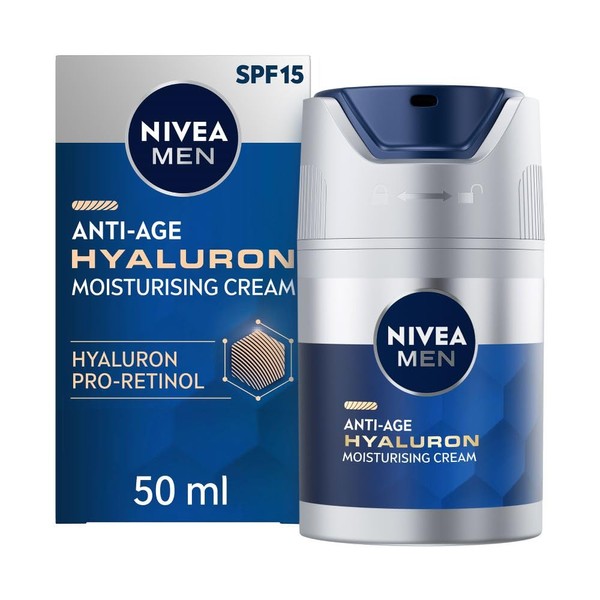 NIVEA NIVEA MEN Anti-Age Hyaluron SPF15 Moisturising Cream (50ml), Anti-Wrinkle