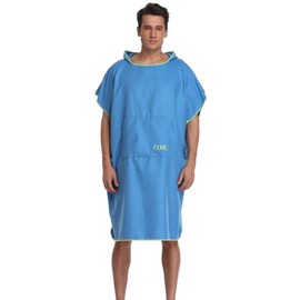 FLYILY Changing Towel Poncho Hooded light weight Microfiber surf wetsuit changing with pocket, Adults/Kids beach swimming changing towel (Blue, Large(Fit for Adult))