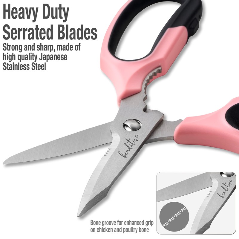 Beaditive Multi-Purpose 8" Kitchen Shears - Detachable, Serrated Blades, Japanese