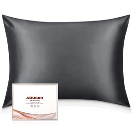 Adubor Silk Pillowcase 40 x 60 for Hair and Skin with Hidden Zipper, Both Sides, 23 Momme Silk, 900 Thread Count (Grey Space, 1 Piece)