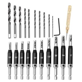 Lyshujli 22Pcs Self Centering Drill Bit Set with Replacement Twist Drill Bits, 1/4" Hex Shank Self Centering Hinge Tapper Core Hole Puncher 5/64'' 7/64'' 9/64'' 11/64'' 13/64'' 5mm 1/4''
