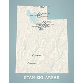 Utah Ski Resorts Map 11x14 Print (Beige & Opal Blue)