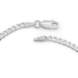 Women's Curb Bracelet 925 Sterling Silver Rhodium-Plated 3 mm Wide Choice of Length 16.5 17 18 18.5 19 19.5 20 21 22 24 cm Curb Chain Tarnish Resistant Bracelet, Silver