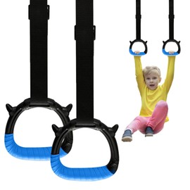 Tepemccu Gymnastics Rings for Kids, Pull Up Rings with Adjustable Straps for Children Home Gym Strength Training (Blue)