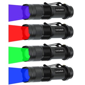 GaiGaiMall 4 Colors Flashlights Including Red Green Blue Black Light Flashlight, 3 Mode Zoomable Led Hunting Torch, 4 Pack