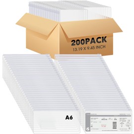 Zhehao 200 Pcs Poly Envelopes Zip Bulk, A6 Size Clear Pencil Pouch, Plastic Pencil Cases with Label Zippered, 9.2 x 4.7 Inches Reusable Bill File Bag for Money Cash Office Supplies (White)