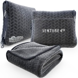 VENTURE 4TH Travel Blanket Pillow – Premium Ultra-Soft & Warm 2-in-1 Blanket or Pillow for Airplane, Car & Bus – Compact, Lightweight & Portable – Lint-Free, No Shedding, No Pilling - Gray