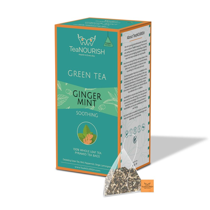 TeaNOURISH Ginger Mint Green Tea | 20 Count Pyramid Tea