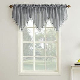 No. 918 Erica Crushed Voile Ascot Beaded Sheer Rod Pocket Curtain 3-Piece Set