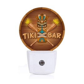 Axayaz Tribal Night Light Plug Into Wall Word Tiki Bar Wooden Bamboo Torch Circle Brown Auto Sensor LED Dusk to Dawn Light for Bedroom Staircase