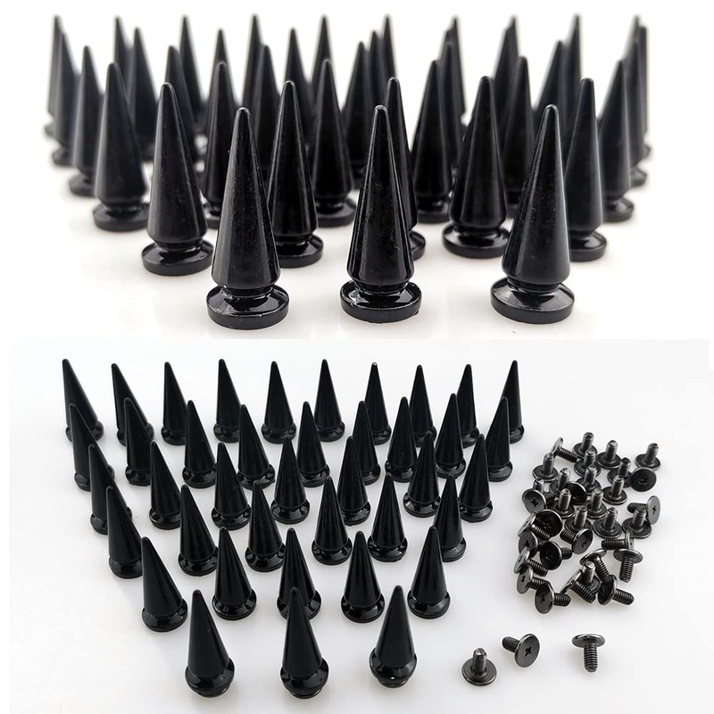 FAZHBARY 40 Pairs Black Cone Spikes Punk Rivets and Screwback
